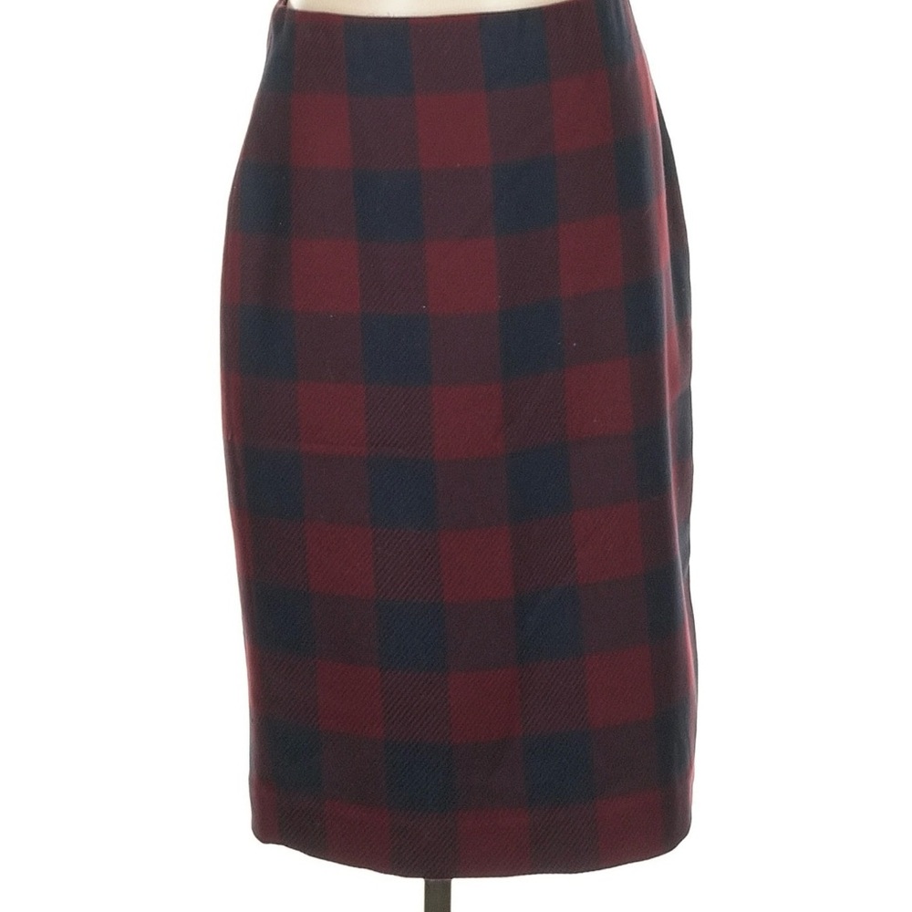 Ann Taylor Burgundy and Navy Plaid Pencil Skirt
